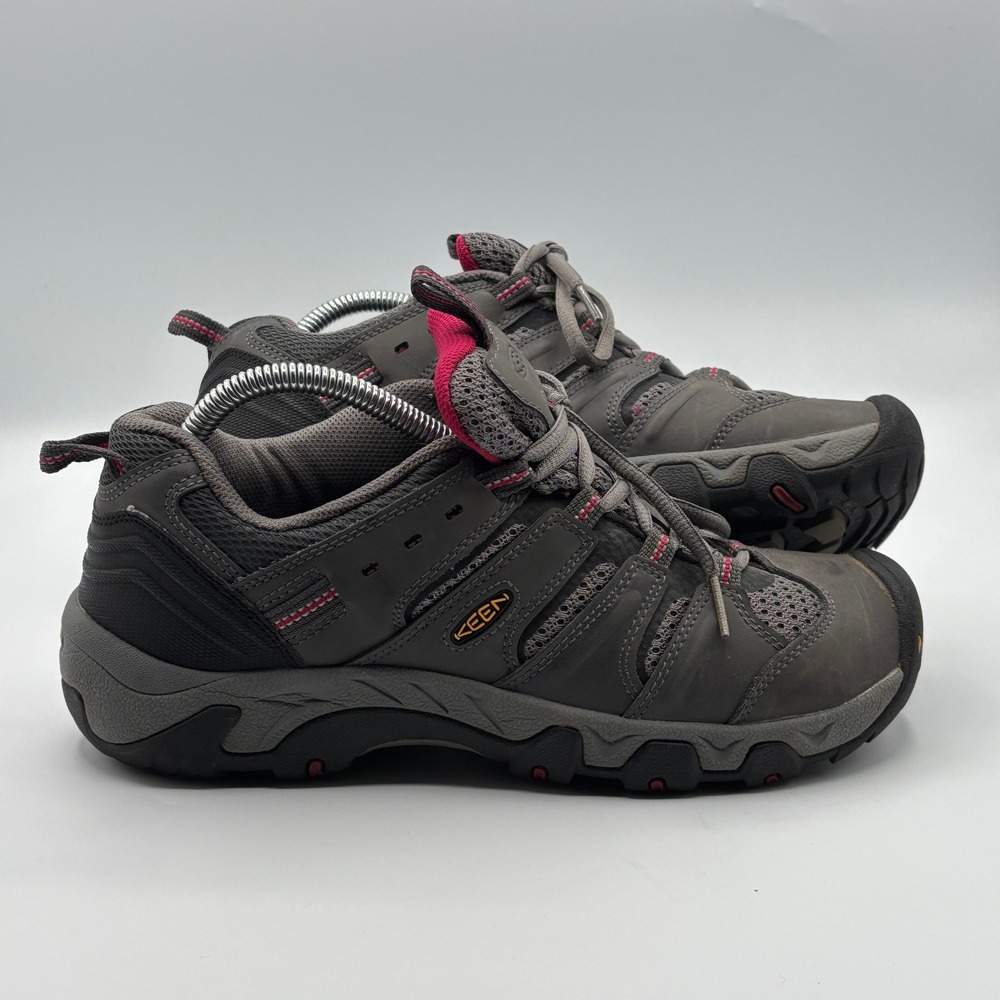 Keen Hiking Shoes Women 9 Gray Pink Leather Mesh Trail Gorpcore Trekking Sneaker